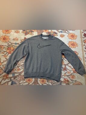 Nike Gray Crewneck Sweatshirt with Black Swoosh